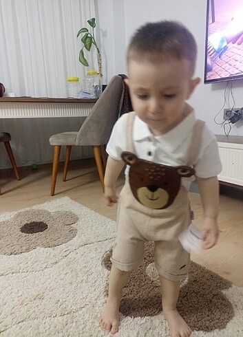 6-9 Ay Beden Koca Ayı Salopet Takımı Müslin Keten