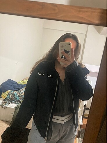 h&m kürklü biker ceket mont