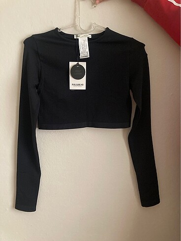 Pull and Bear pull & bear siyah uzun kollu crop tshirt