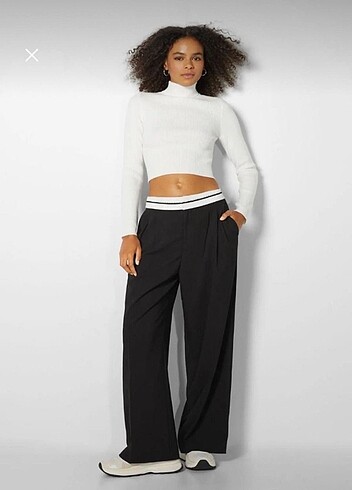 Bershka bershka bel detaylı wide leg pantolon