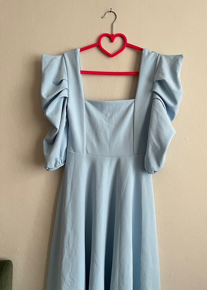 bebek mavisi kare yaka abiye - Görsel 2