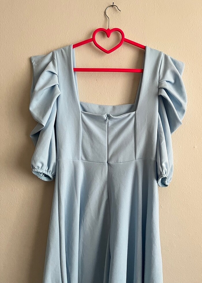 bebek mavisi kare yaka abiye - Görsel 3