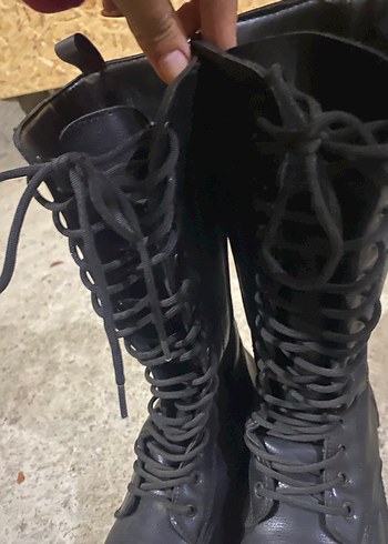 Diğer Siyah Deri Bağcıklı Gotik Stiletto Botlar