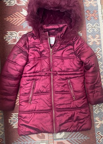 Bordo Kürklü Kız Çocuk Mont