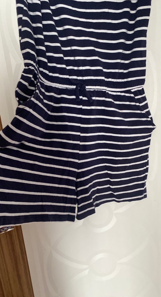 Lacivert Çizgili Düğmeli Hamile Tulum - Görsel 2