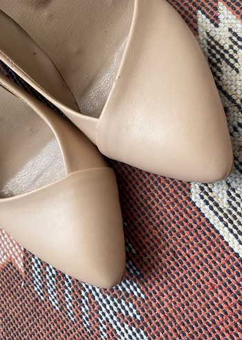 Diğer Bej Yılan Desenli Kadın Stiletto Blok Topuk