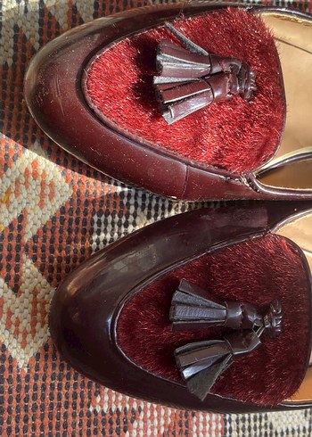36 Beden bordo Renk Bordo Püsküllü Deri Kadın Topuklu Ayakkabı