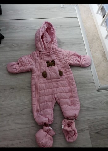 Kız Bebek Pembe Kapüşonlu  Tulum mont - Görsel 2