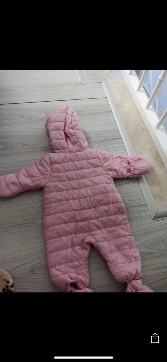 Kız Bebek Pembe Kapüşonlu  Tulum mont - Görsel 3