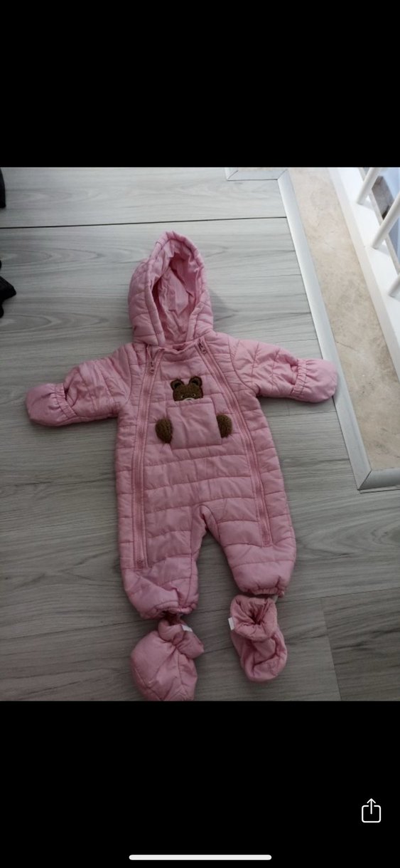 Kız Bebek Pembe Kapüşonlu  Tulum mont - Görsel 2