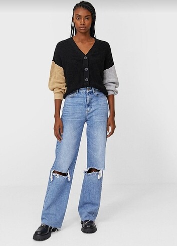 Stradivarius yırtık wide leg jeans