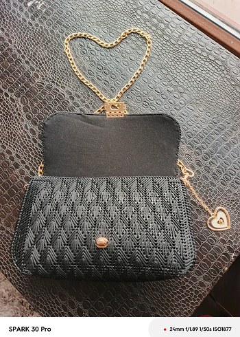 Zincir Detaylı Siyah Örgü Kadın Çanta - Görsel 3