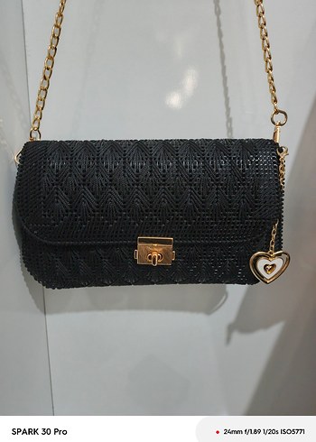 Zincir Detaylı Siyah Örgü Kadın Çanta - Görsel 5