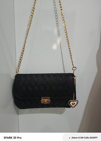 Zincir Detaylı Siyah Örgü Kadın Çanta - Görsel 6