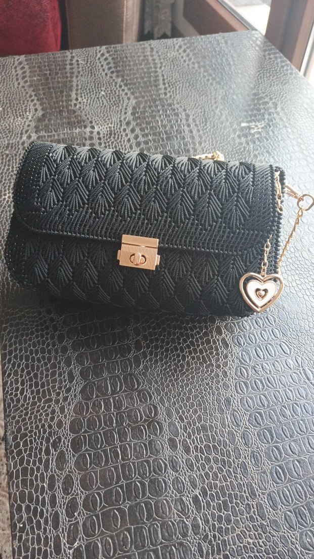 Zincir Detaylı Siyah Örgü Kadın Çanta - Görsel 2