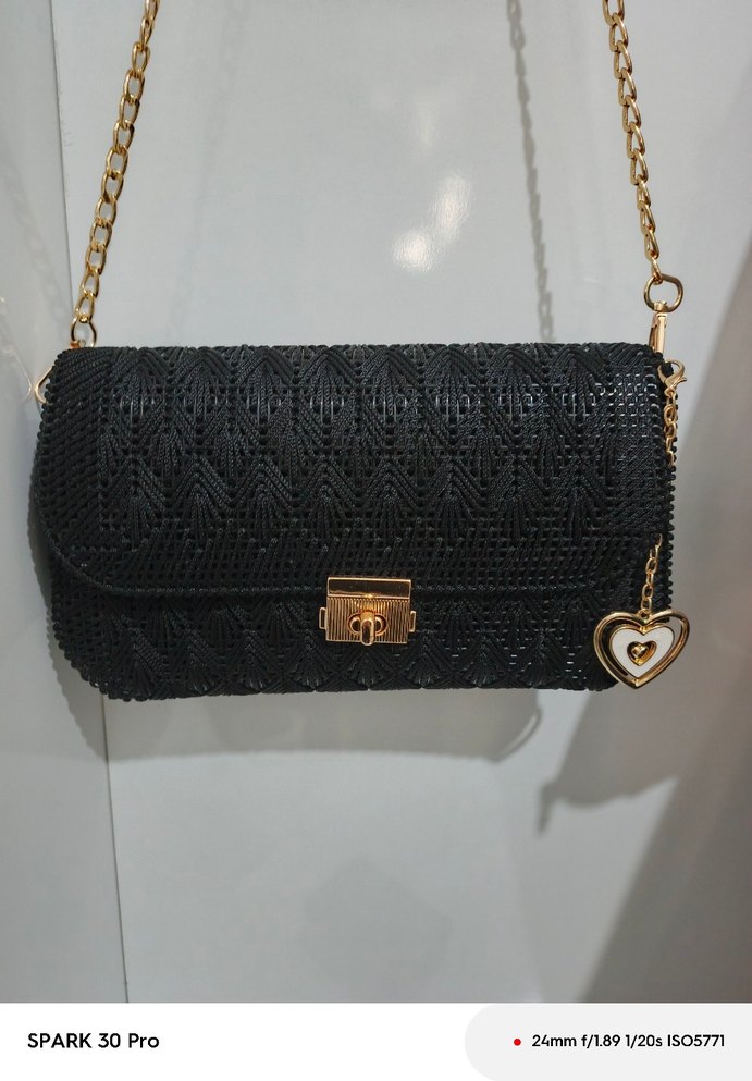 Zincir Detaylı Siyah Örgü Kadın Çanta - Görsel 5