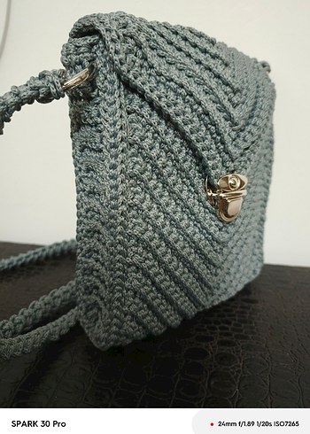 Gri Örgü Kadın Çanta Zincir Askılı - Görsel 5