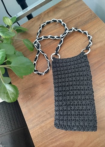 Pembe Örgü Zincir Detaylı Kadın Çapraz telefon Çanta - Görsel 7