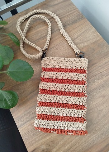 Pembe Örgü Zincir Detaylı Kadın Çapraz telefon Çanta - Görsel 6