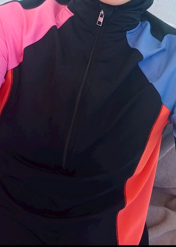 Uzun Kollu Renkli Drapeli Kadın Mayo - Görsel 5