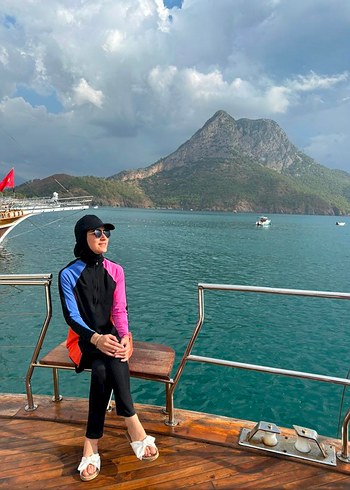 Uzun Kollu Renkli Drapeli Kadın Mayo - Görsel 2