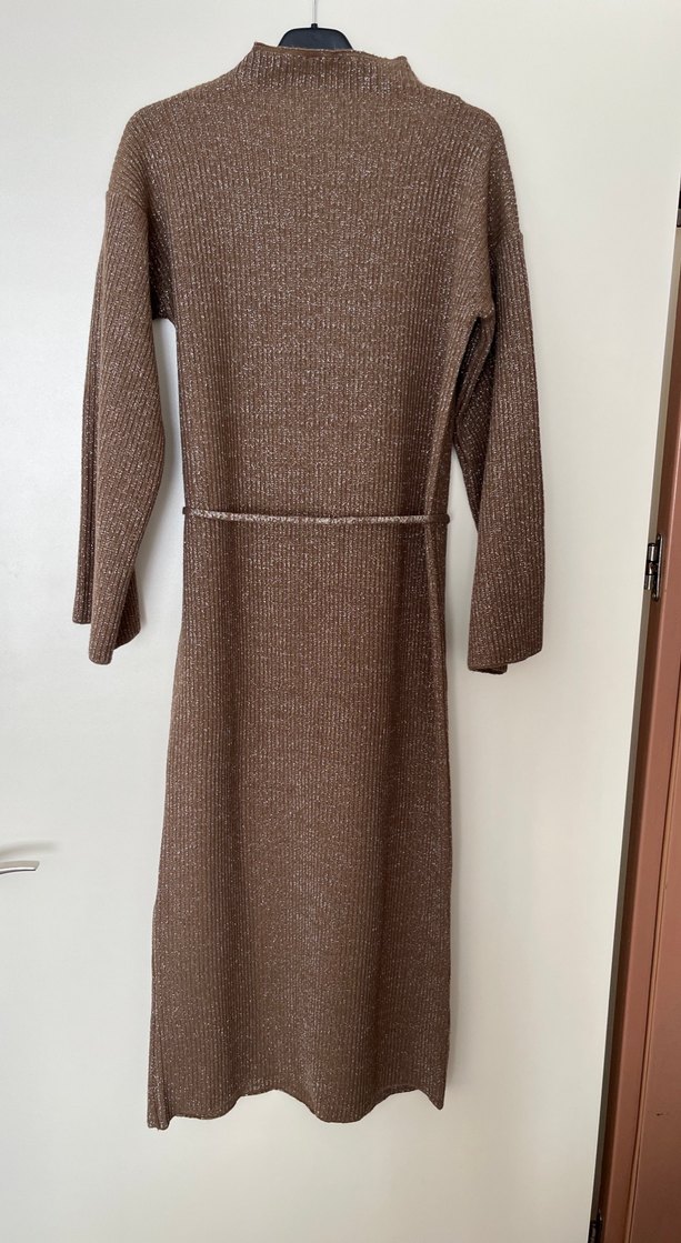 Kahverengi Kadın Uzun Triko Elbise - Görsel 5