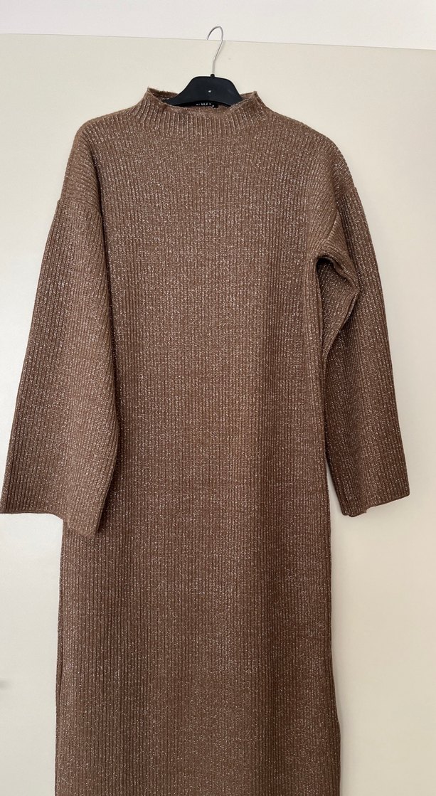 Kahverengi Kadın Uzun Triko Elbise - Görsel 2