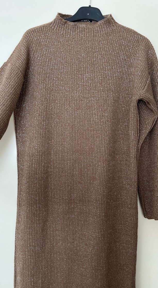 Kahverengi Kadın Uzun Triko Elbise - Görsel 3