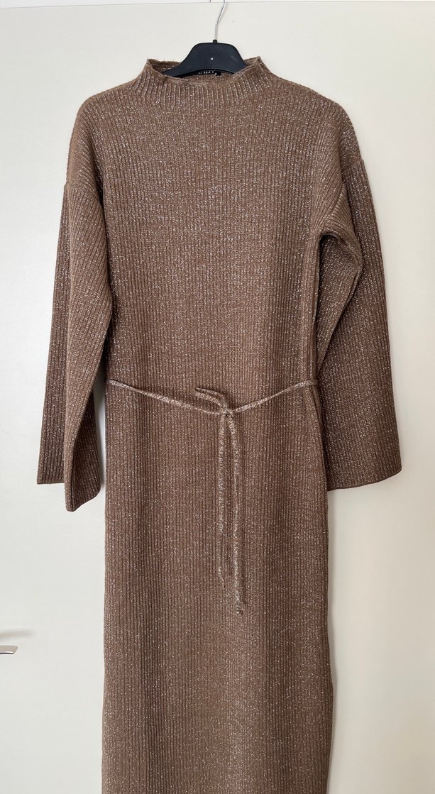 Kahverengi Kadın Uzun Triko Elbise - Görsel 4