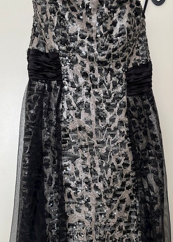 Leopar Desenli Siyah Uzun Straplez Elbise - Görsel 3