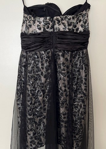 Leopar Desenli Siyah Uzun Straplez Elbise - Görsel 5