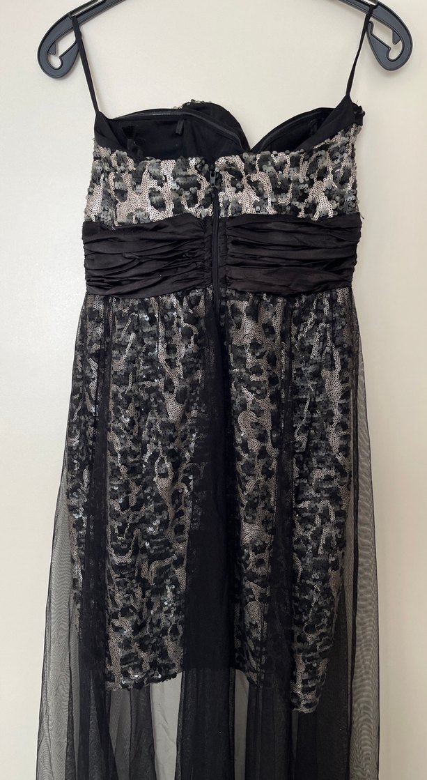 Leopar Desenli Siyah Uzun Straplez Elbise - Görsel 5