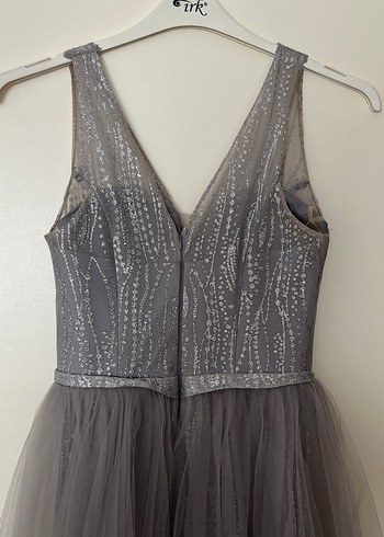 Gri Uzun Drapeli Abiye Elbise - Görsel 7