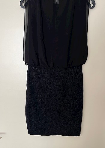 Siyah Midi Kemerli Kolsuz Elbise - Görsel 5