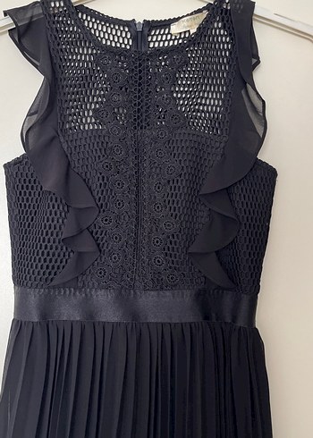 Siyah Piliseli Uzun Kolluksuz Gotik Elbise - Görsel 2