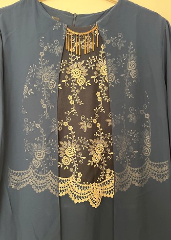 Dantel İşlemeli Lacivert Uzun Kollu Kadın Elbise - Görsel 3