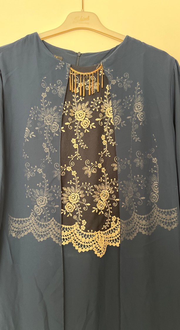 Dantel İşlemeli Lacivert Uzun Kollu Kadın Elbise - Görsel 3