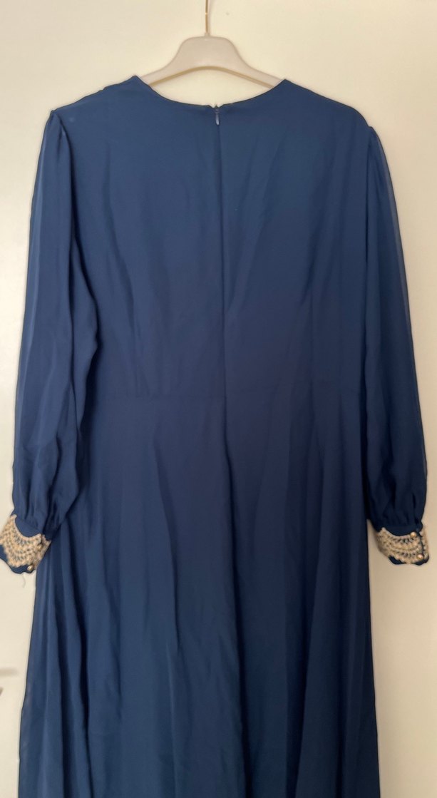 Dantel İşlemeli Lacivert Uzun Kollu Kadın Elbise - Görsel 5