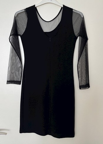 Şeffaf Kollu Siyah Gotik Midi Elbise - Görsel 4