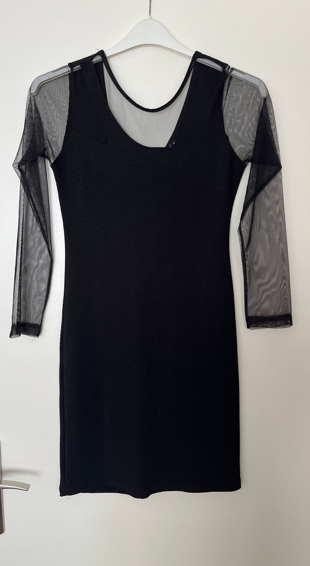 Şeffaf Kollu Siyah Gotik Midi Elbise - Görsel 2