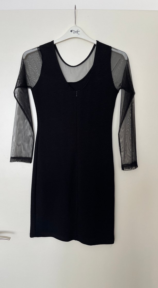 Şeffaf Kollu Siyah Gotik Midi Elbise - Görsel 4