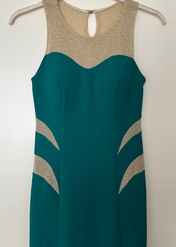 Uzun Turkuaz Straplez Abiye Elbise - Görsel 3