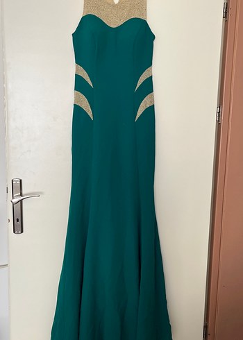 Uzun Turkuaz Straplez Abiye Elbise - Görsel 2