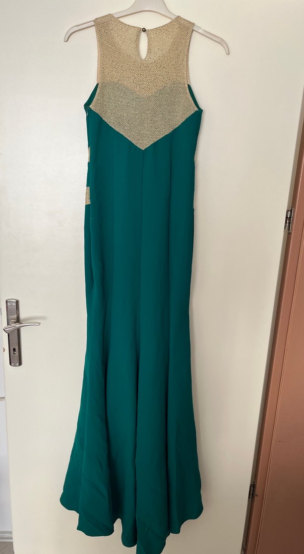 Uzun Turkuaz Straplez Abiye Elbise - Görsel 4