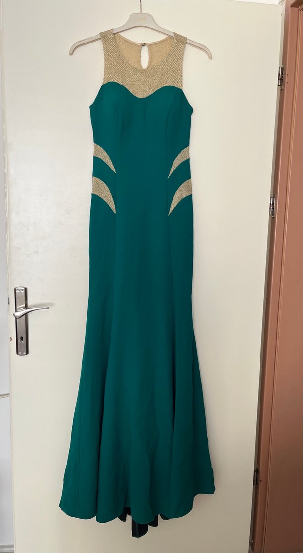 Uzun Turkuaz Straplez Abiye Elbise - Görsel 2