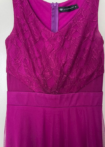 Mor Dantel Detaylı Uzun Abiye Elbise - Görsel 3