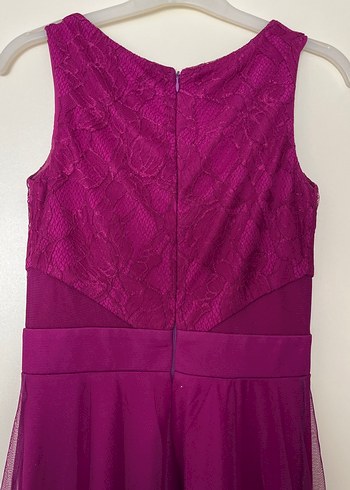 Mor Dantel Detaylı Uzun Abiye Elbise - Görsel 6