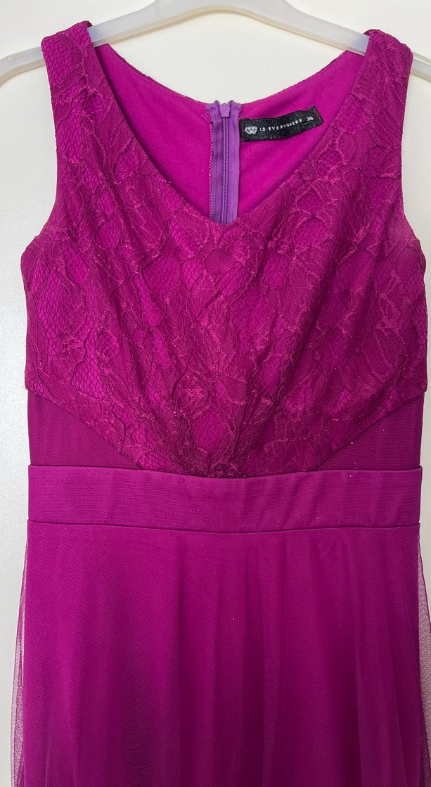 Mor Dantel Detaylı Uzun Abiye Elbise - Görsel 3