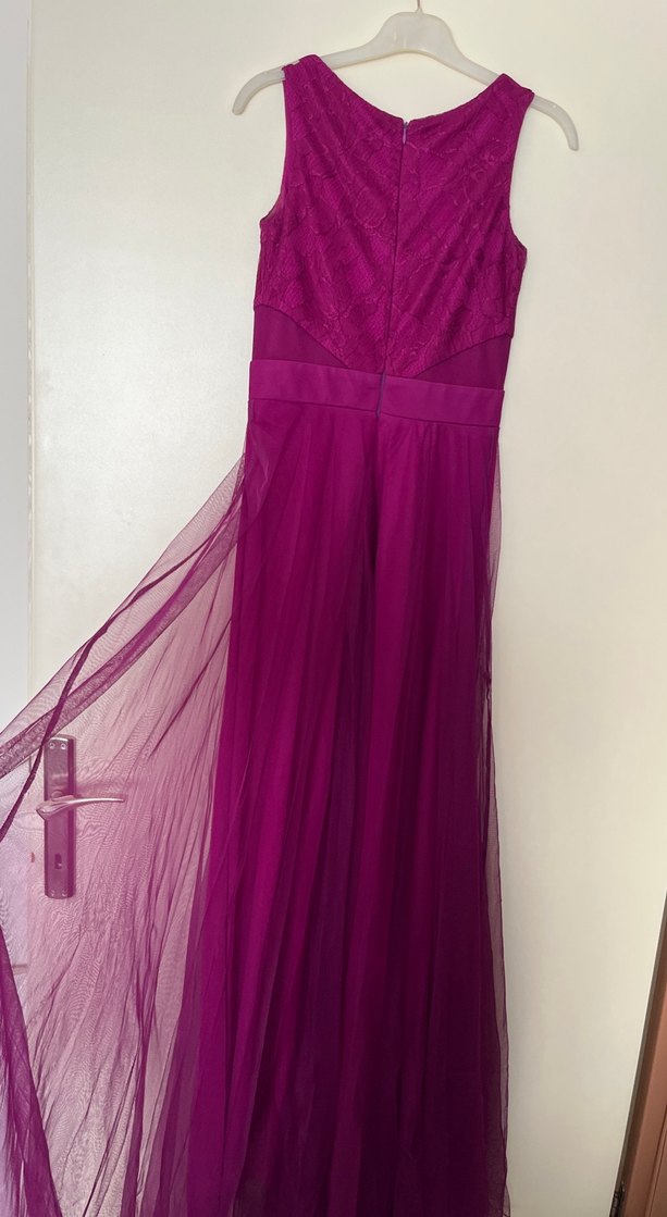 Mor Dantel Detaylı Uzun Abiye Elbise - Görsel 4