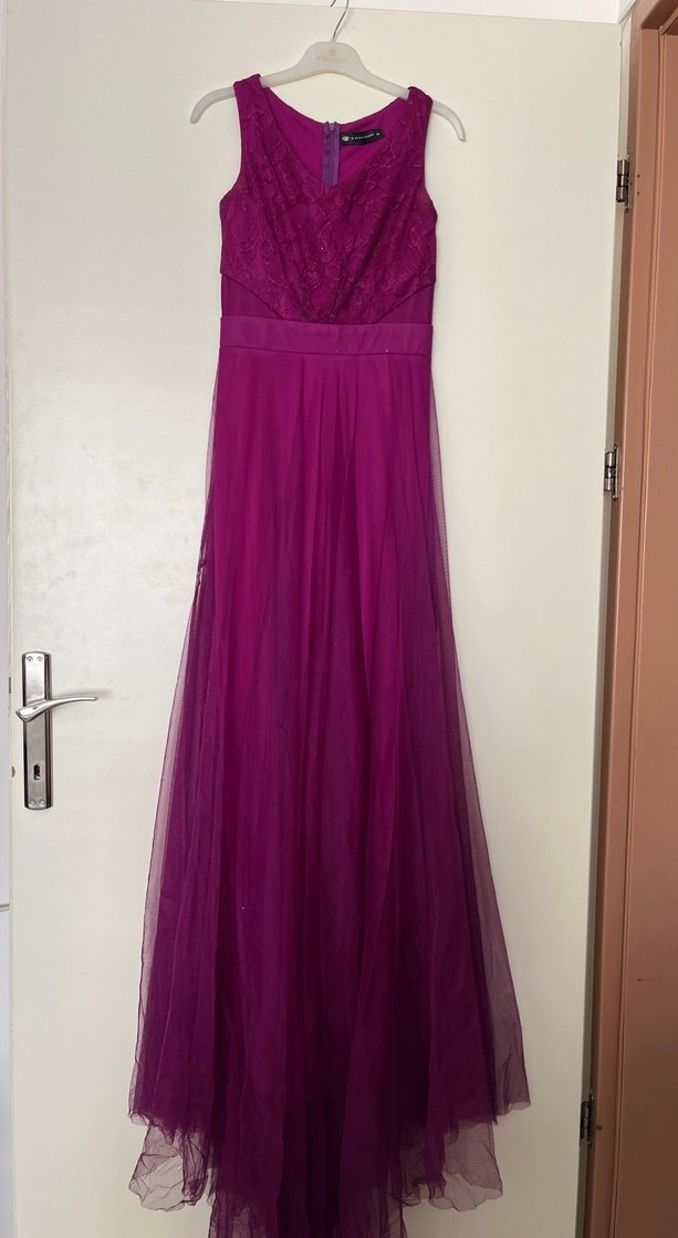 Mor Dantel Detaylı Uzun Abiye Elbise - Görsel 2